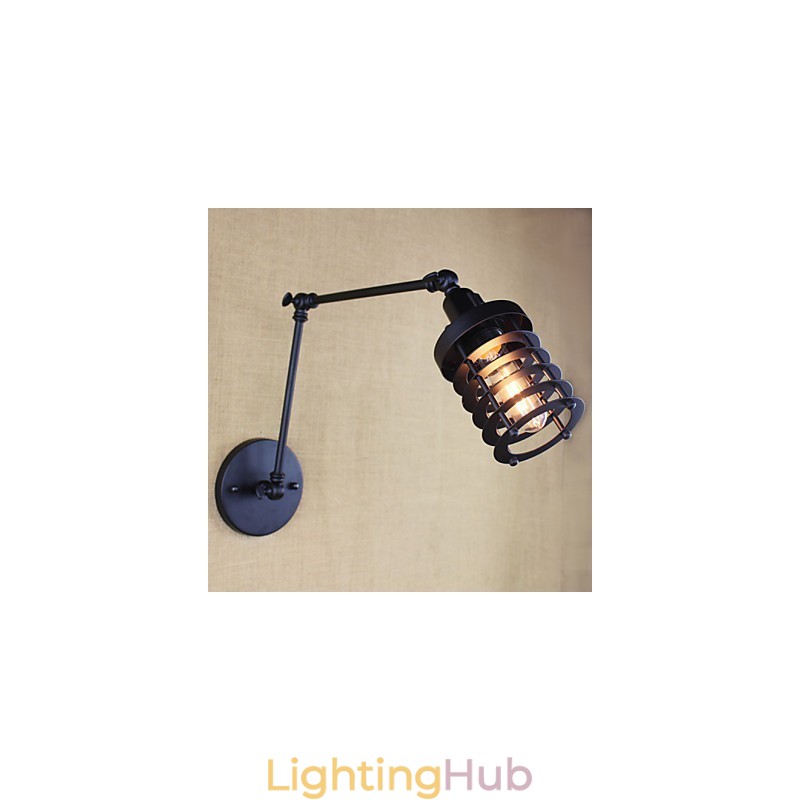 Style Bed Hotel Eestaurant Project Iron Arm Double Retro Vintage Black Belt Wall Lamp Switch