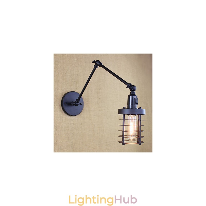 Style Bed Hotel Eestaurant Project Iron Arm Double Retro Vintage Black Belt Wall Lamp Switch