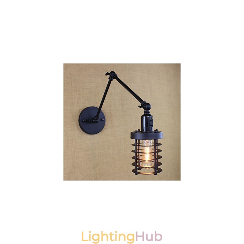 Style Bed Hotel Eestaurant Project Iron Arm Double Retro Vintage Black Belt Wall Lamp Switch