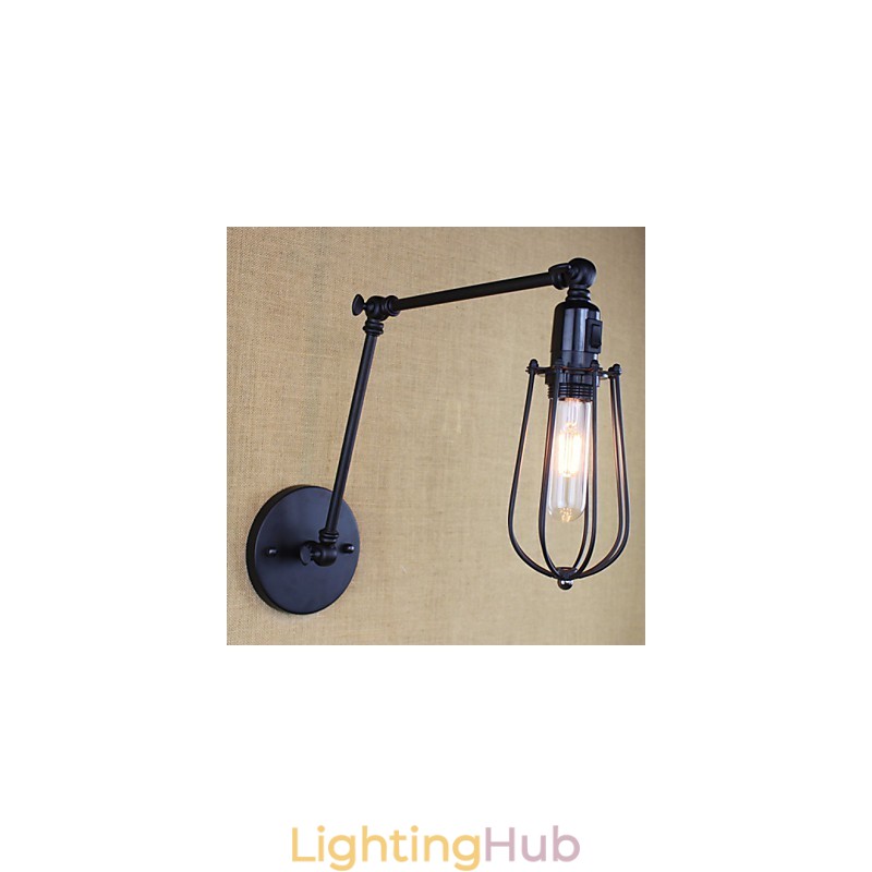 Style Bed Hotel Eestaurant Project Iron Arm Double Retro Vintage Black Belt Wall Lamp Switch
