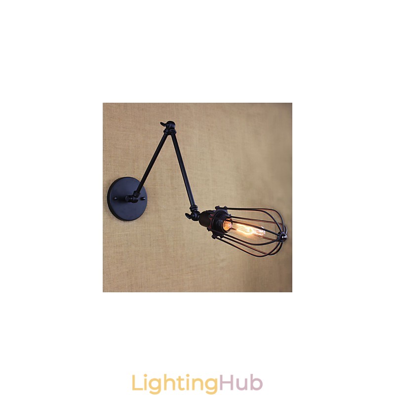 Style Bed Hotel Eestaurant Project Iron Arm Double Retro Vintage Black Belt Wall Lamp Switch