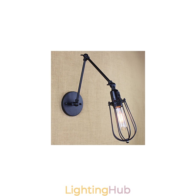 Style Bed Hotel Eestaurant Project Iron Arm Double Retro Vintage Black Belt Wall Lamp Switch