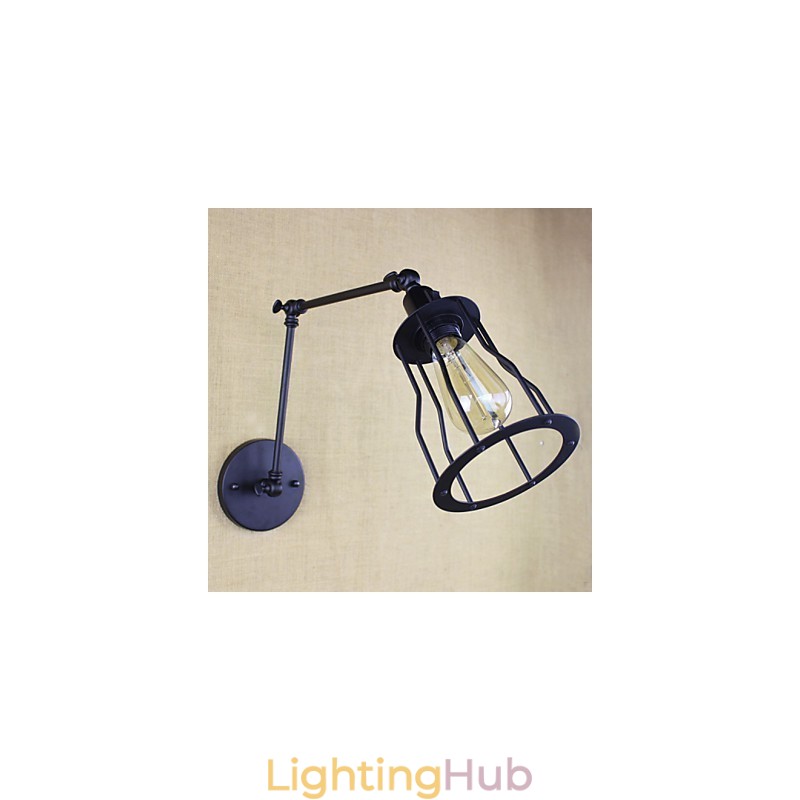 Style Bed Hotel Eestaurant Project Iron Arm Double Retro Vintage Black Belt Wall Lamp Switch