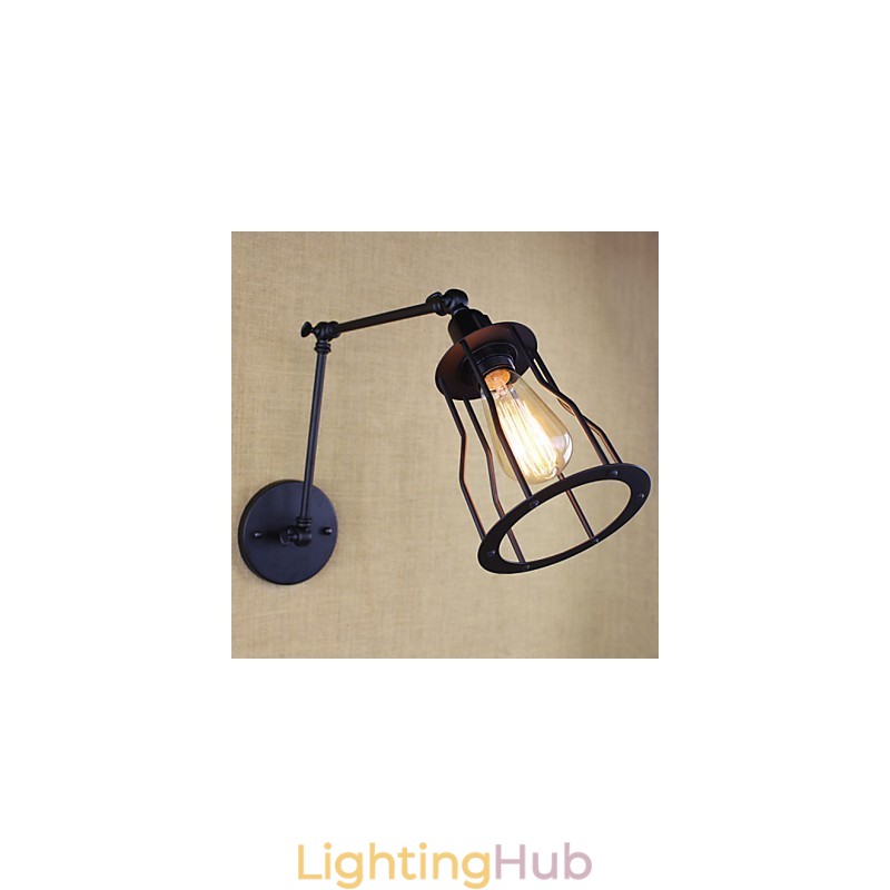 Style Bed Hotel Eestaurant Project Iron Arm Double Retro Vintage Black Belt Wall Lamp Switch