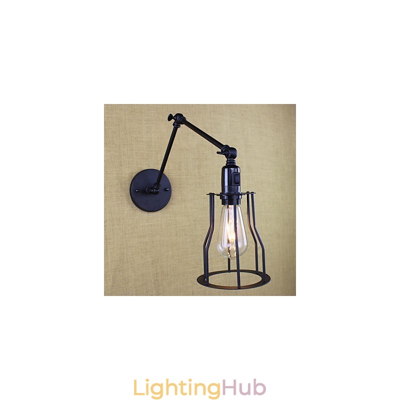 Style Bed Hotel Eestaurant Project Iron Arm Double Retro Vintage Black Belt Wall Lamp Switch