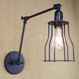 Style Bed Hotel Eestaurant Project Iron Arm Double Retro Vintage Black Belt Wall Lamp Switch