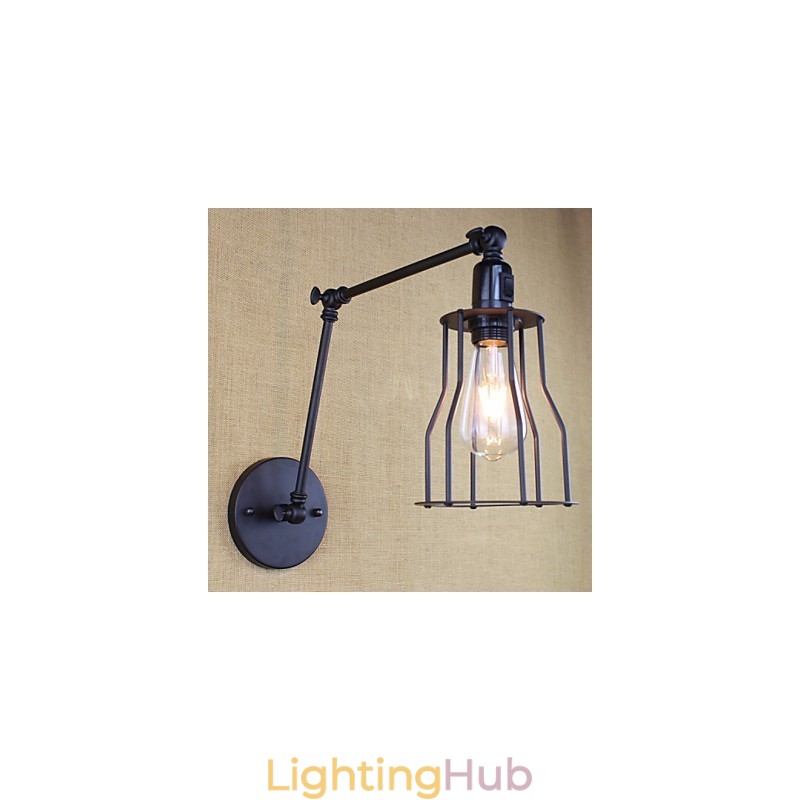Style Bed Hotel Eestaurant Project Iron Arm Double Retro Vintage Black Belt Wall Lamp Switch