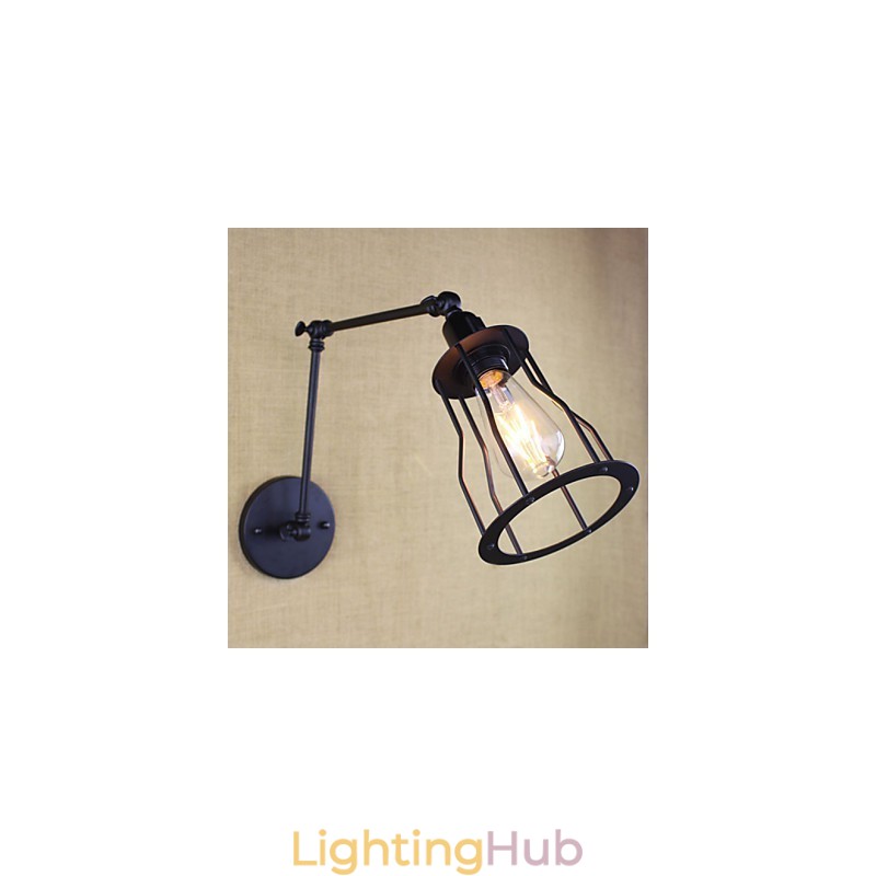 Style Bed Hotel Eestaurant Project Iron Arm Double Retro Vintage Black Belt Wall Lamp Switch