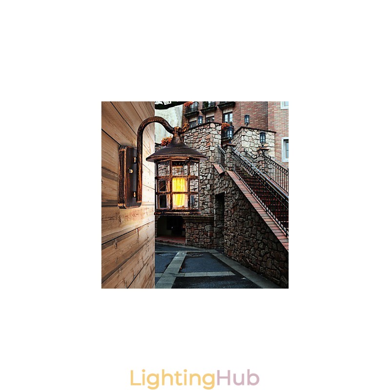 Antique Rustic Iron Waterproof Outdoor Wall Lamp Vintage Lantern Light Rusty Matte black Corridor Hallway Wall Sconce