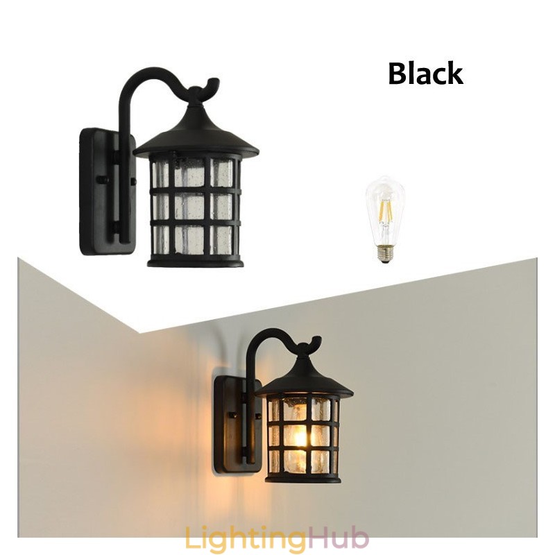 Antique Rustic Iron Waterproof Outdoor Wall Lamp Vintage Lantern Light Rusty Matte black Corridor Hallway Wall Sconce