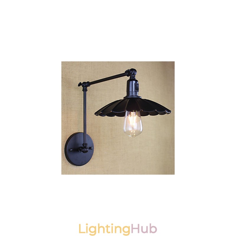 Bedroom Bedside Lamp Hotel Engineering Restaurant Retro Matte Black Belt Long Arm Double Switch Wall