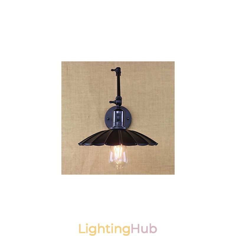 Bedroom Bedside Lamp Hotel Engineering Restaurant Retro Matte Black Belt Long Arm Double Switch Wall