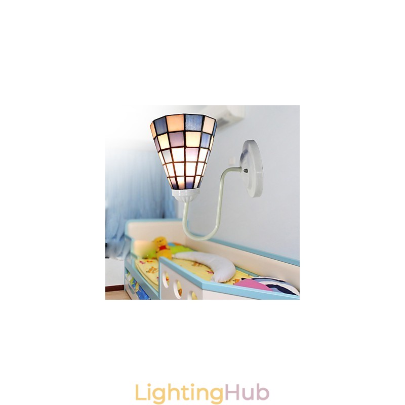 15CM Contemporary And Contracted Stained Glass Lamp Wall Lamp Inn Blue And White Squares Lights
