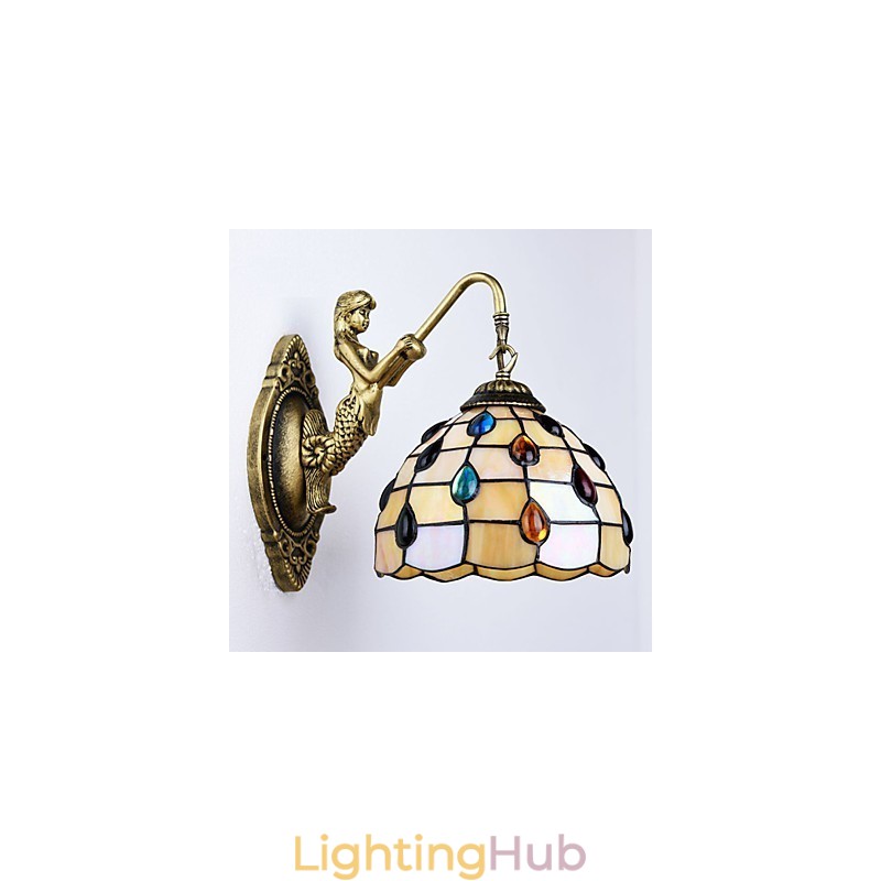 European Mediterranean Contracted Rural Creative Wrought Iron Wall Lamp Glass Lights