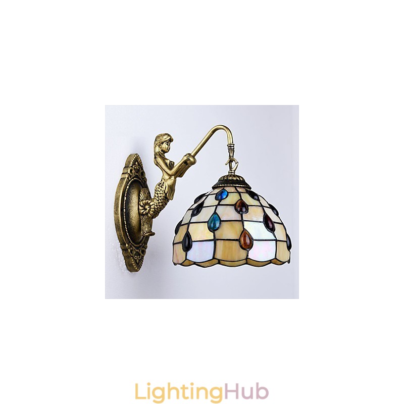 European Mediterranean Contracted Rural Creative Wrought Iron Wall Lamp Glass Lights