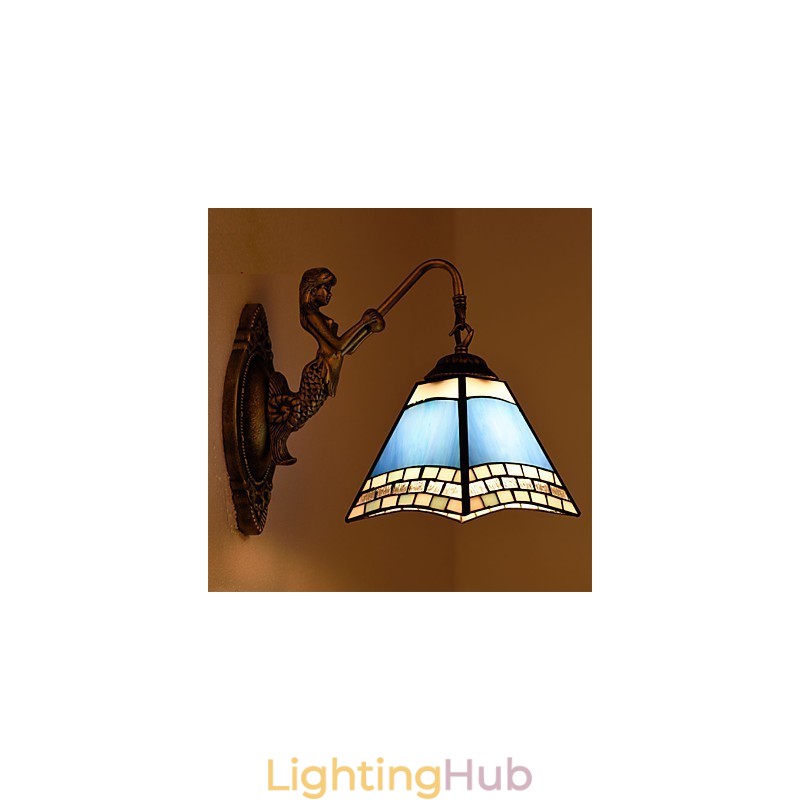 European Mediterranean Contracted Rural Creative Wrought Iron Wall Lamp Glass Lights