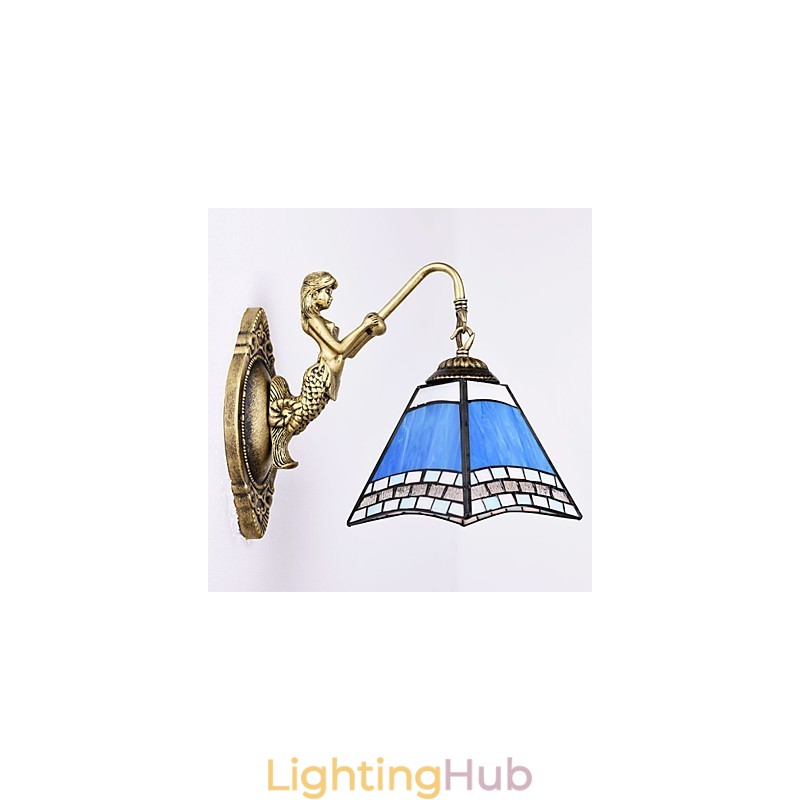 European Mediterranean Contracted Rural Creative Wrought Iron Wall Lamp Glass Lights