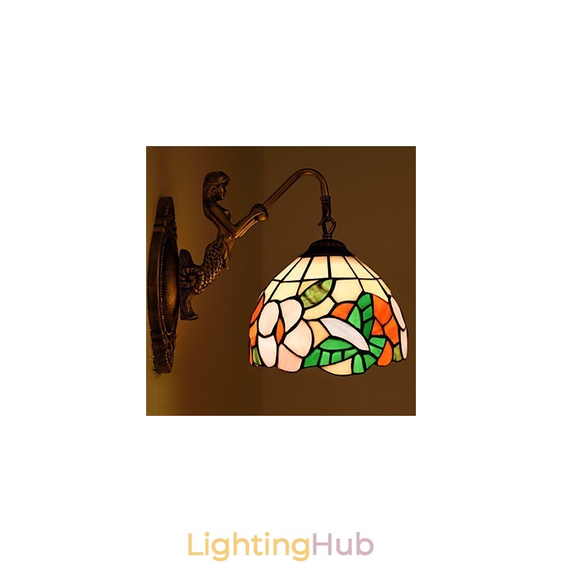 European Contracted Rural Creative Wrought Iron Wall Lamp Glass Lights