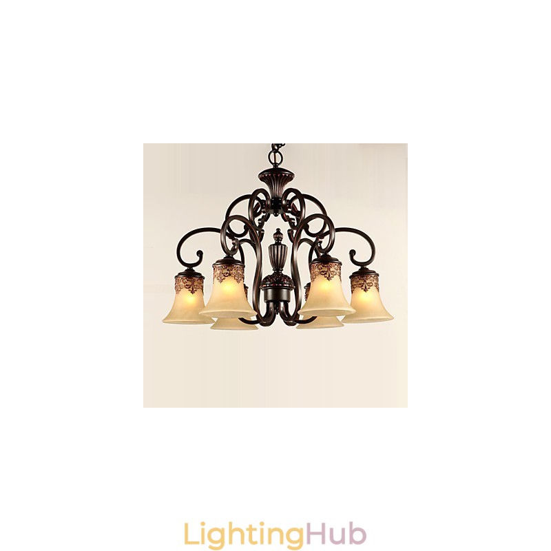Chandelier Pendant Light 6 Lights Lampshade Down Vintage Country Metal+Glass