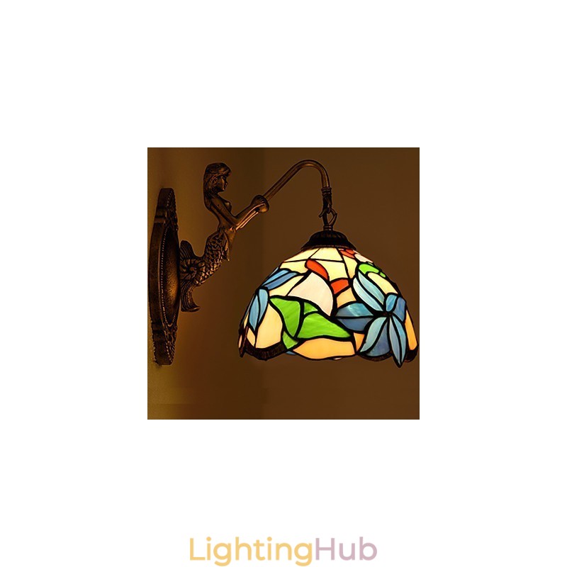 European Contracted Rural Creative Wrought Iron Wall Lamp Glass Lights