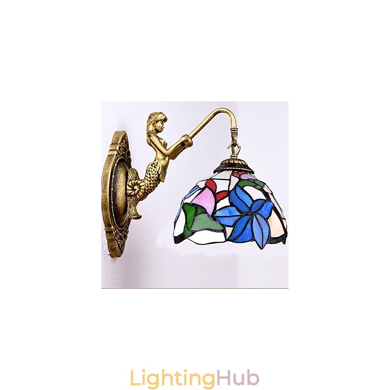 European Contracted Rural Creative Wrought Iron Wall Lamp Glass Lights