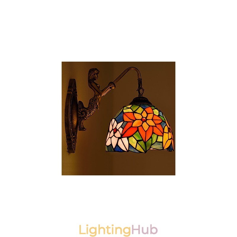 European Contracted Rural Creative Wrought Iron Wall Lamp Glass Lights