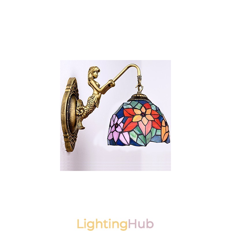 European Contracted Rural Creative Wrought Iron Wall Lamp Glass Lights
