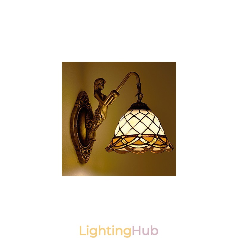 European Contracted Rural Creative Wrought Iron Wall Lamp Glass Lights