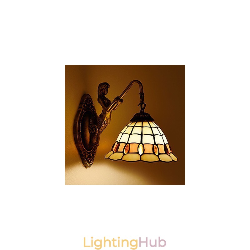 European Contracted Rural Creative Wrought Iron Wall Lamp Glass Lights