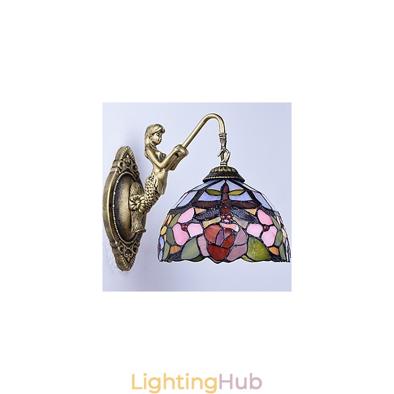 European Contracted Rural Creative Wrought Iron Wall Lamp Glass Lights