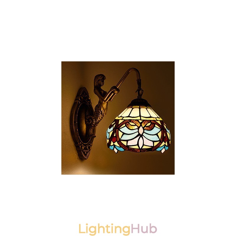 European Contracted Rural Creative Wrought Iron Wall Lamp Glass Lights