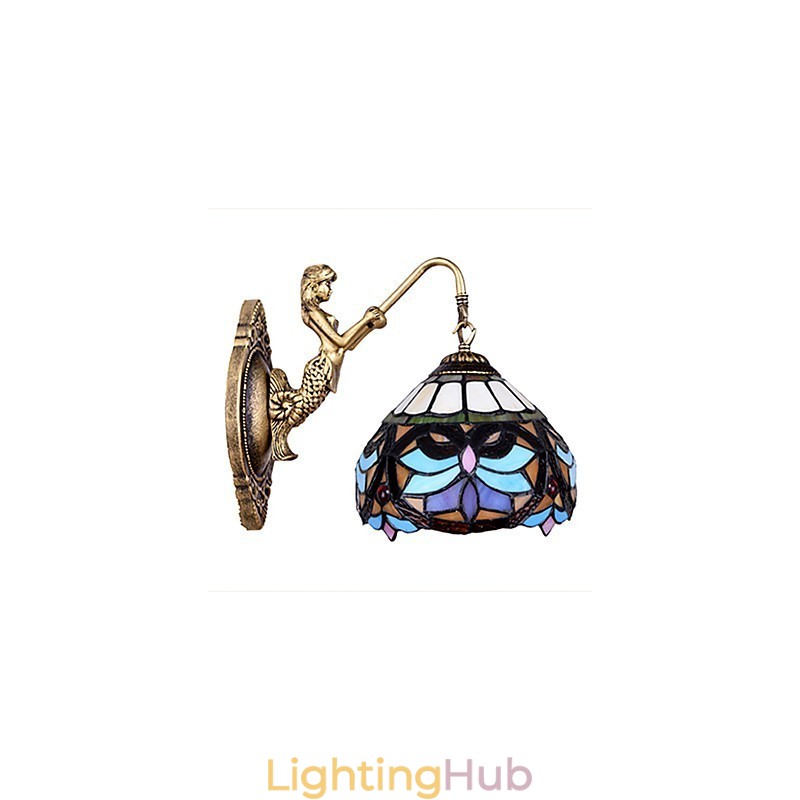 European Contracted Rural Creative Wrought Iron Wall Lamp Glass Lights