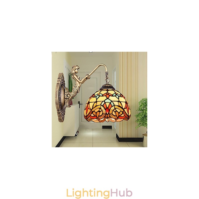 European Contracted Rural Creative Wrought Iron Wall Lamp Glass Lights