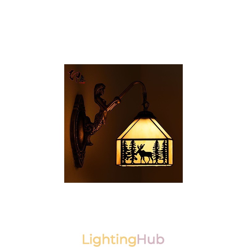 Christmas Deer European Contracted Rural Creative Wrought Iron Wall Lamp Glass Lights