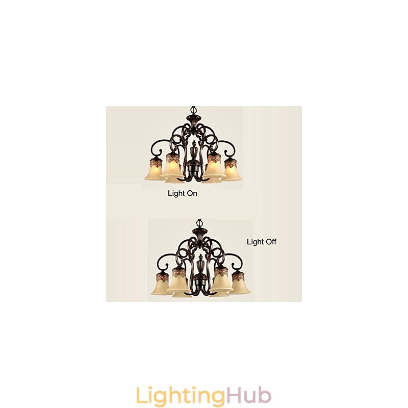 Chandelier Pendant Light 6 Lights Lampshade Down Vintage Country Metal+Glass