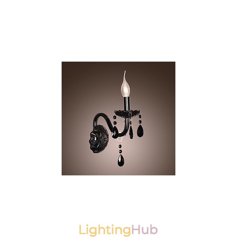 Black Crystal Wall Light with Candle Bulb