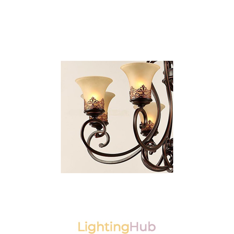 Chandelier Pendant Light 6 Lights Lampshade Down Vintage Country Metal+Glass