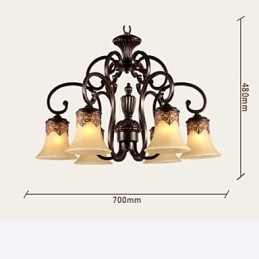 Chandelier Pendant Light 6 Lights Lampshade Down Vintage Country Metal+Glass