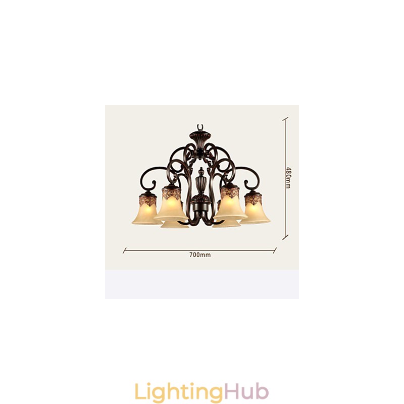 Chandelier Pendant Light 6 Lights Lampshade Down Vintage Country Metal+Glass