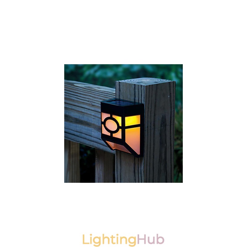 Warm Yellow Solar Powered Wall Mount 2 Lantern Light Deck Lamp