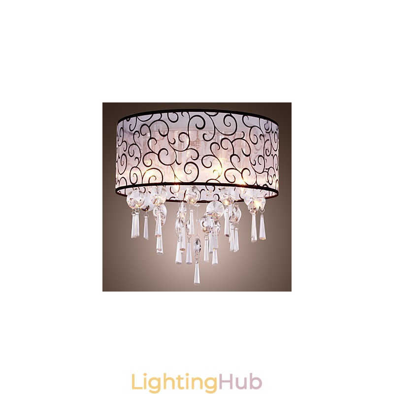 Modern Contemporary Drum Crystal Electroplated Metal Flush Mount