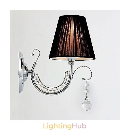 Contemporary Wall Light with Fabric Shade Chandelier Style Arm Crystal Droplet Contemporary Wall Light with Fabric Shade Chandelier Style Arm Crystal Droplet
