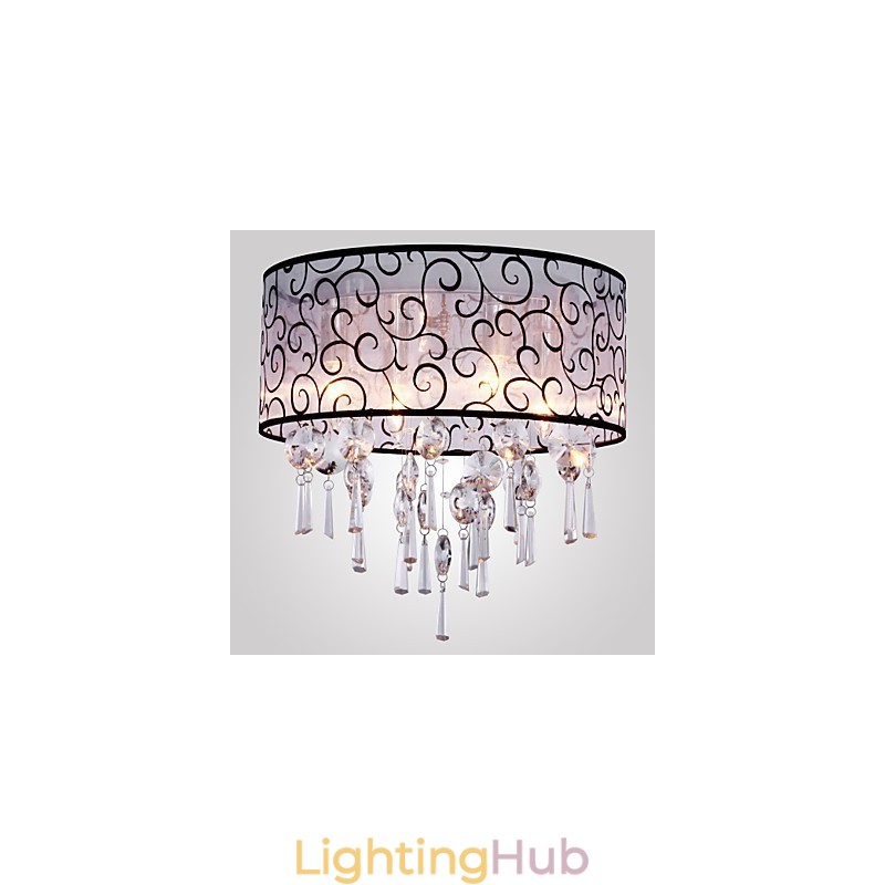 Modern Contemporary Drum Crystal Electroplated Metal Flush Mount