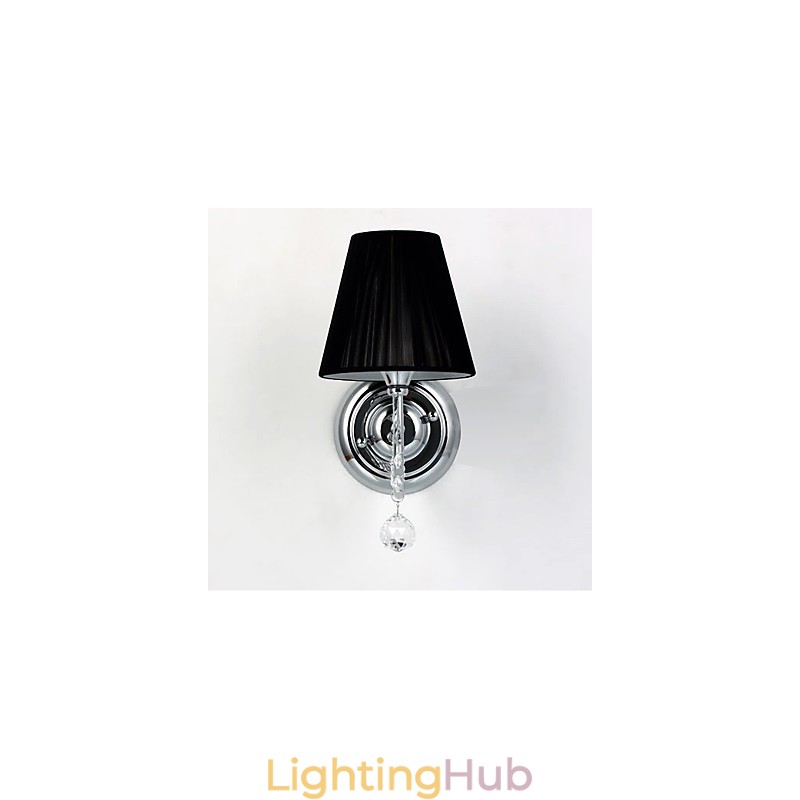 Contemporary Wall Light with Fabric Shade Chandelier Style Arm Crystal Droplet