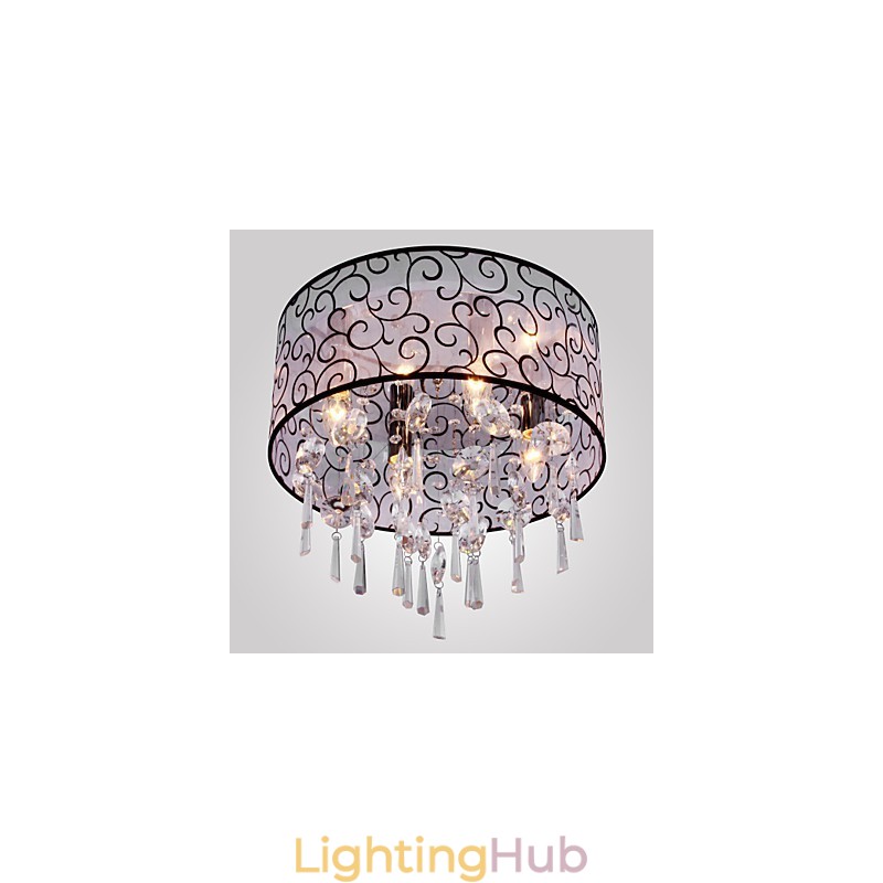 Modern Contemporary Drum Crystal Electroplated Metal Flush Mount