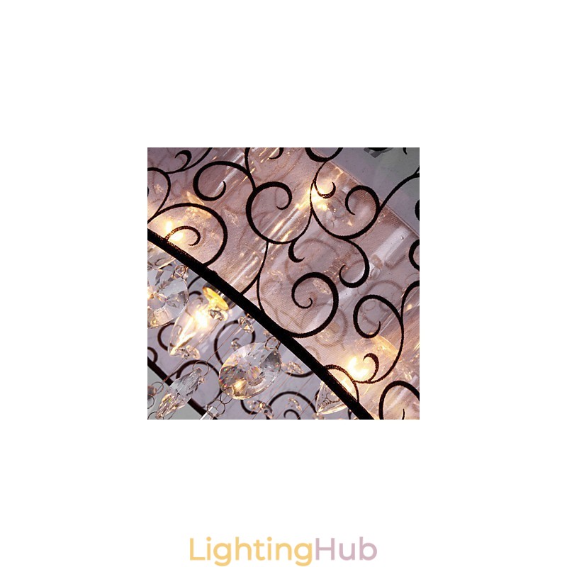 Modern Contemporary Drum Crystal Electroplated Metal Flush Mount