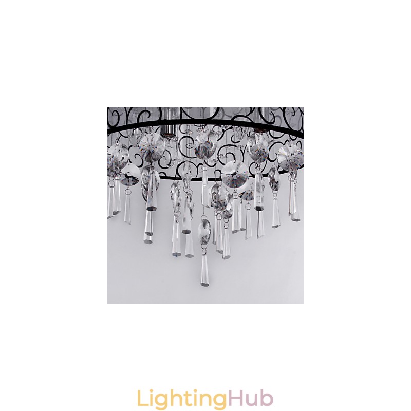 Modern Contemporary Drum Crystal Electroplated Metal Flush Mount