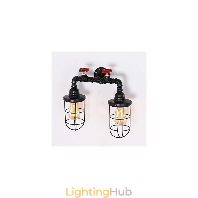 Vintage Industrial Pipe Wall Lights Black Creative Lights Restaurant Cafe Bar Decoration lighting With 2 Light Painted Finish