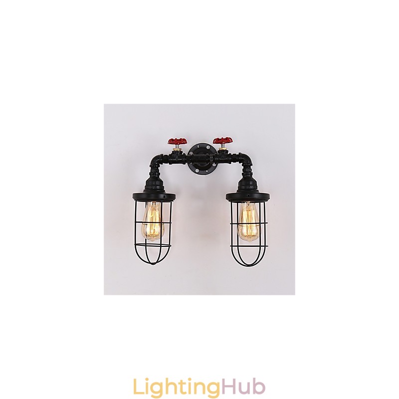 Vintage Industrial Pipe Wall Lights Black Creative Lights Restaurant Cafe Bar Decoration lighting With 2 Light Painted Finish