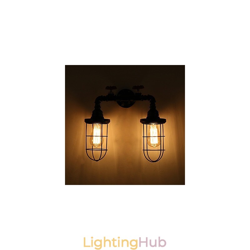 Vintage Industrial Pipe Wall Lights Black Creative Lights Restaurant Cafe Bar Decoration lighting With 2 Light Painted Finish